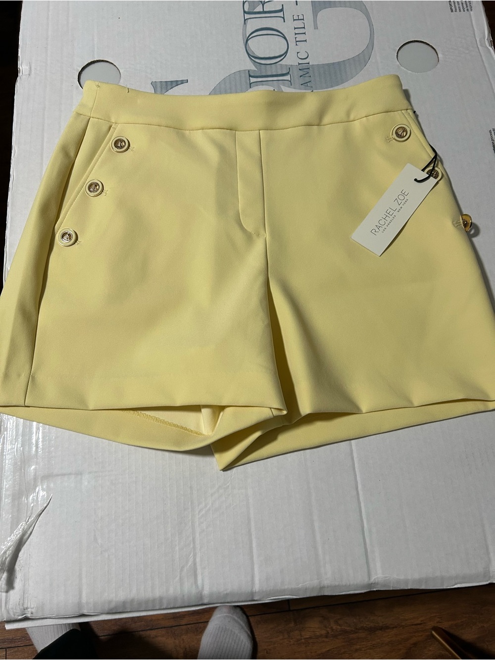 Rachel Zoe Pale Yellow High-Rise Button-Accent Skort